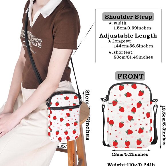 Waterproof Strawberry Print Mini Purse with Adjustable Strap for Everyday Chic - Picture 4 of 8